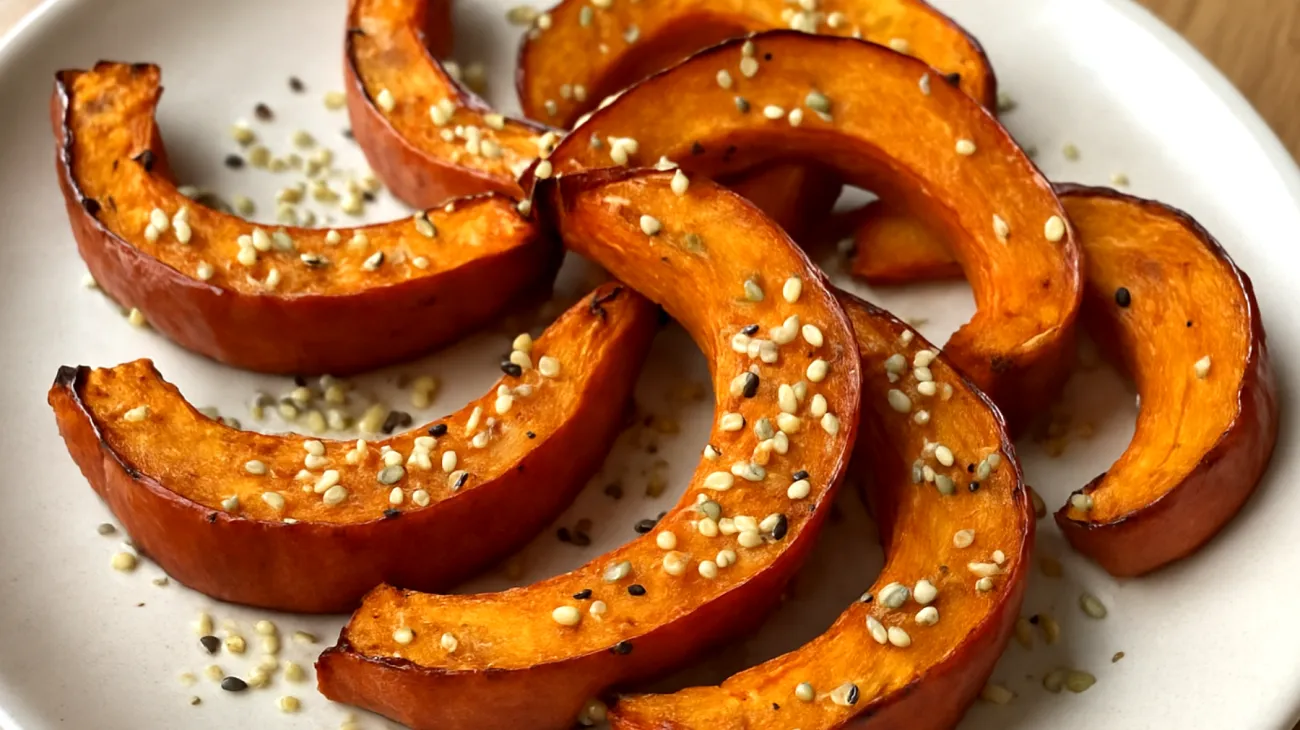 Zucca Hokkaido al forno con semi di canapa"