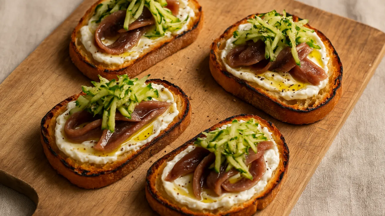 crostoni con robiola acciughe zucchine a crudo"