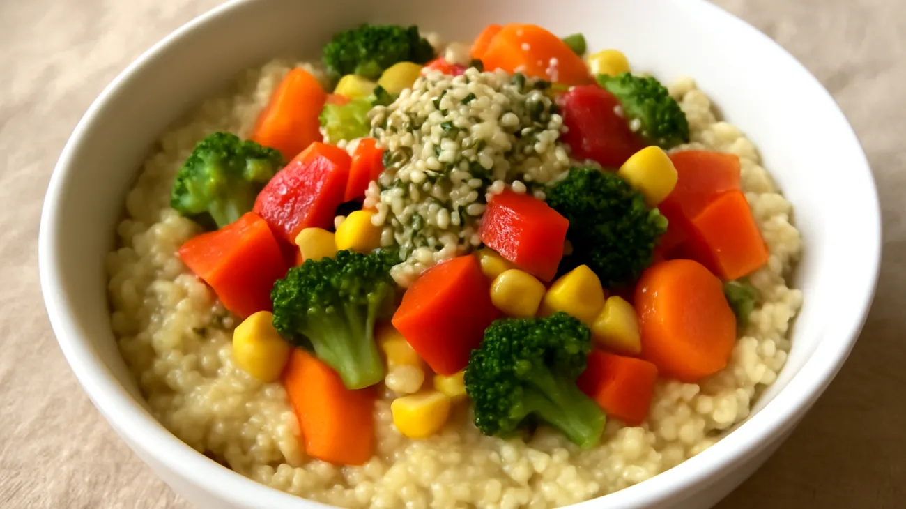 porridge salato di miglio con verdure e semi di canapa"