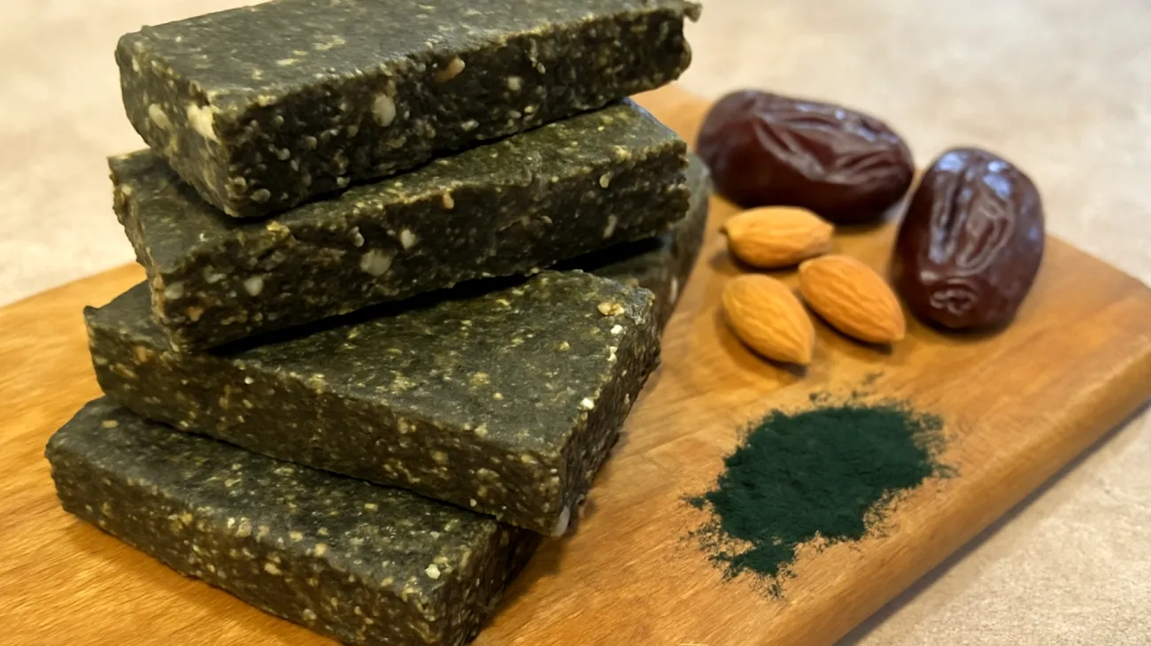 Barrette energetiche fatte in casa con datteri, mandorle e spirulina"
