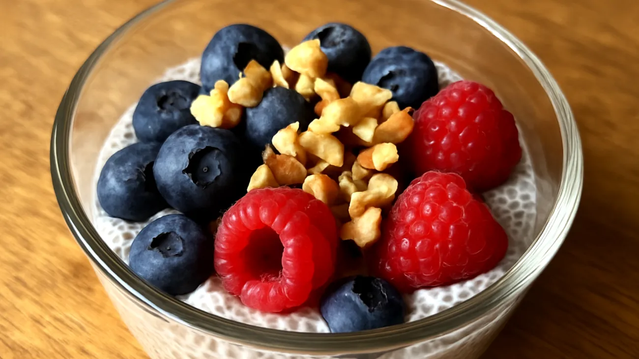 Budino di semi di chia con frutti di bosco e noci"