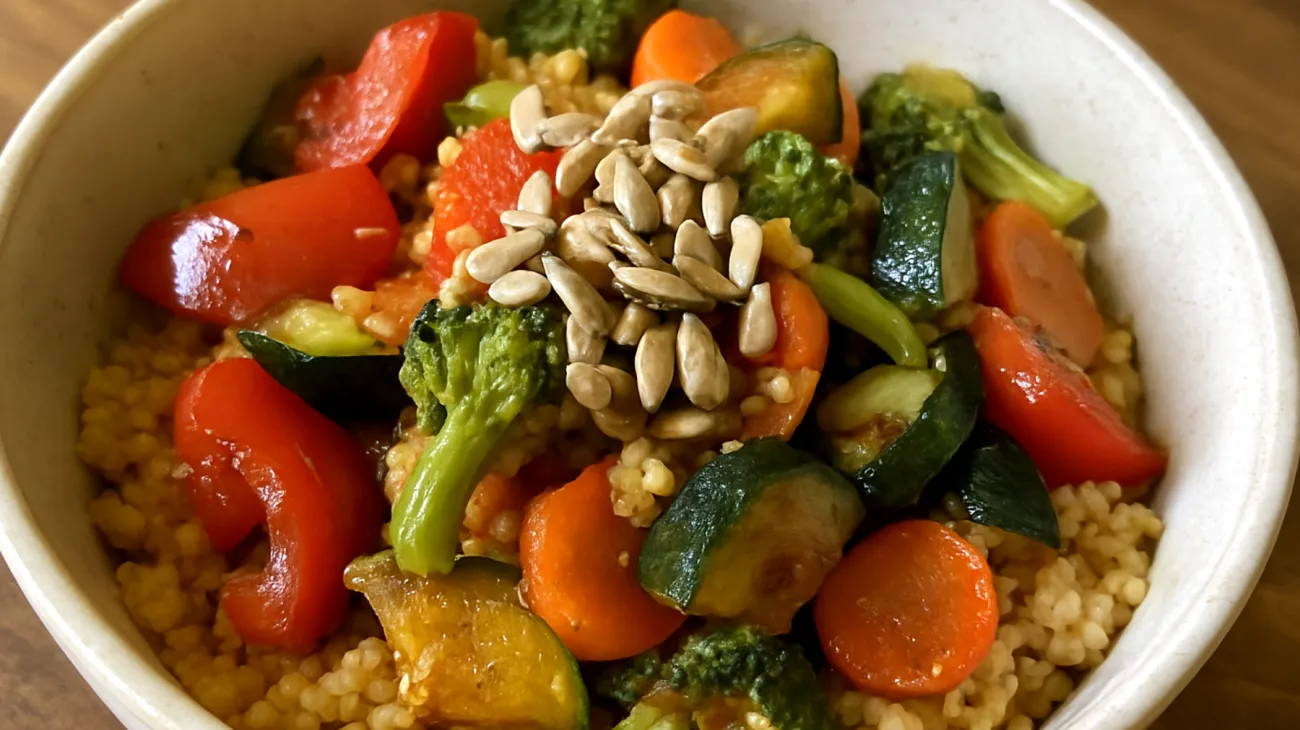 Bulgur con verdure saltate e semi di girasole"