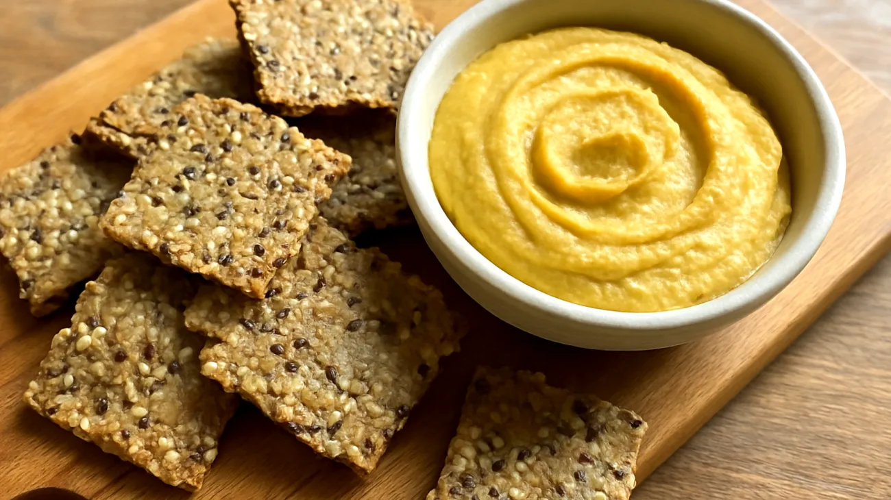 Crackers proteici ai semi di canapa e lino con hummus di lupini"