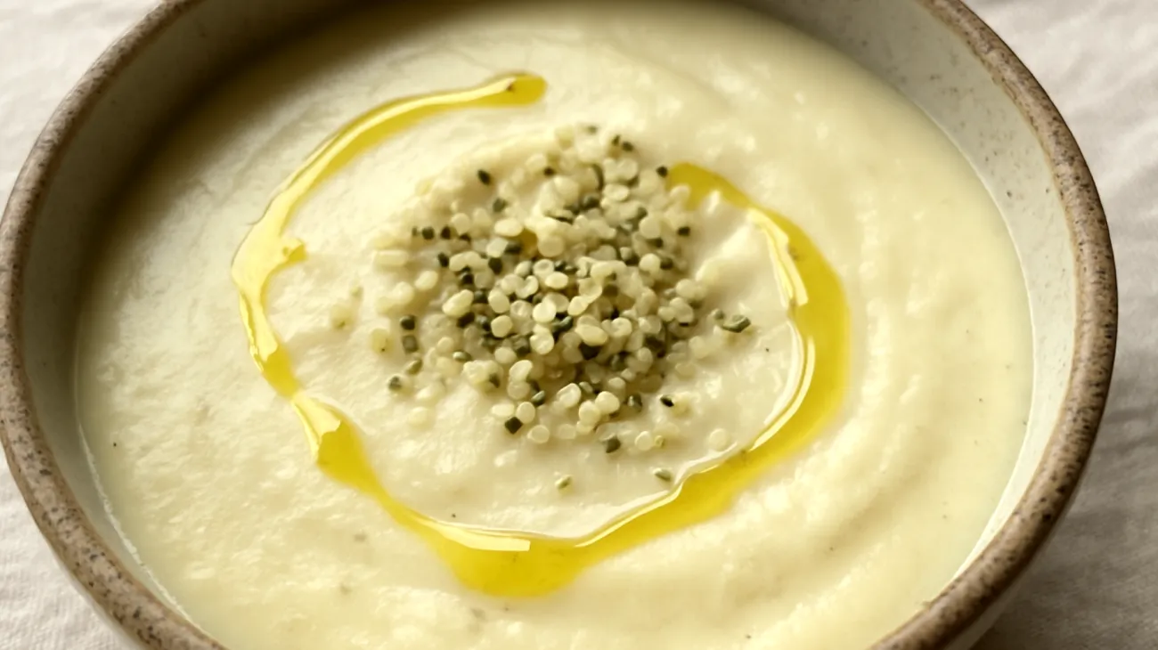 Crema di topinambur e cannellini con semi di canapa"