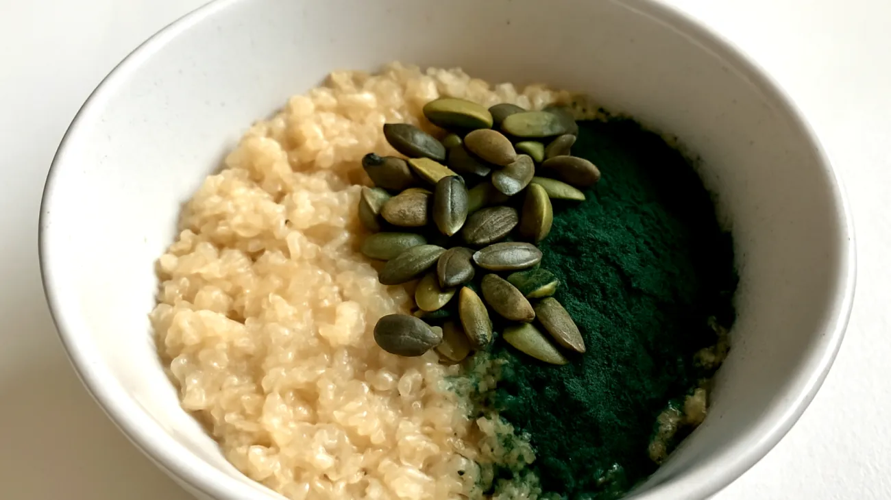 Porridge di quinoa con semi di zucca e spirulina"