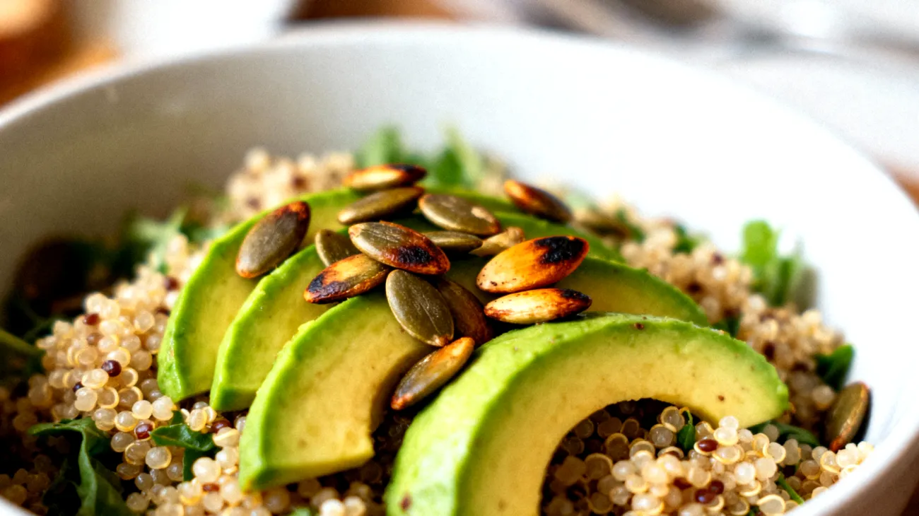 Insalata di quinoa con semi di zucca e avocado"