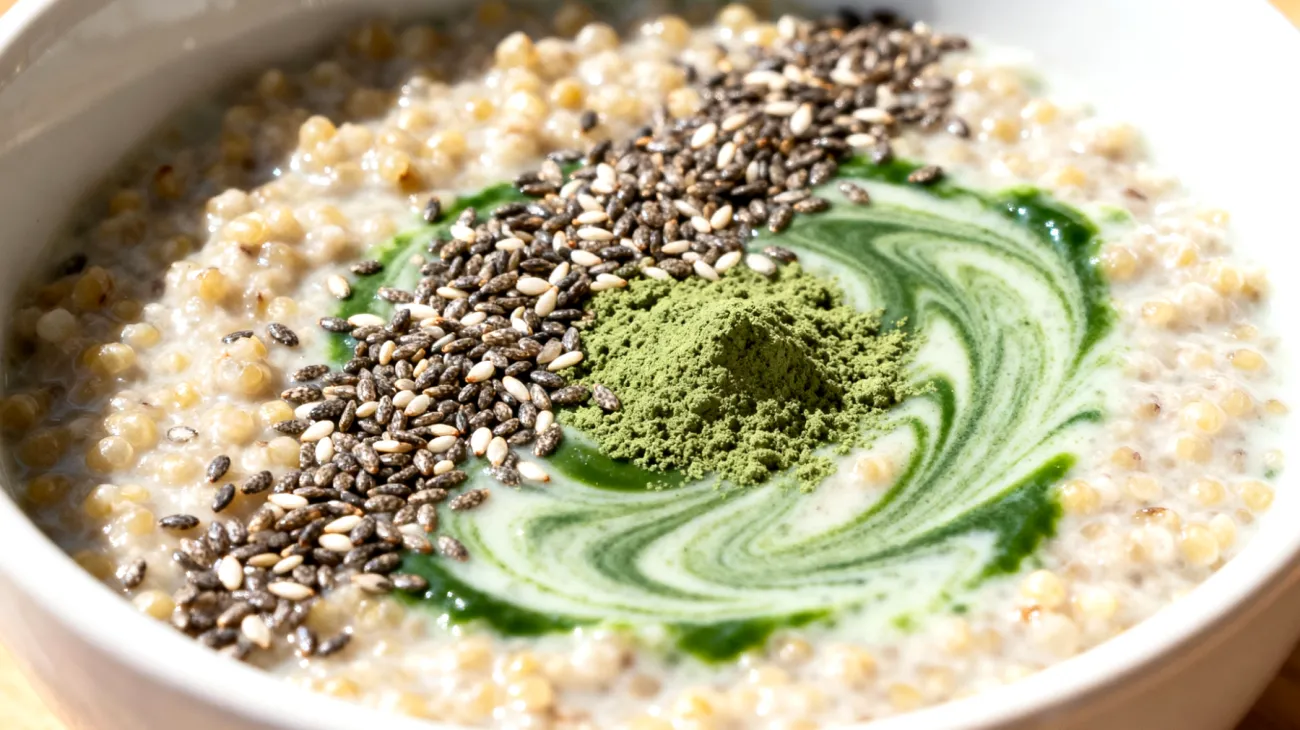 Porridge di quinoa con semi di chia e spirulina"