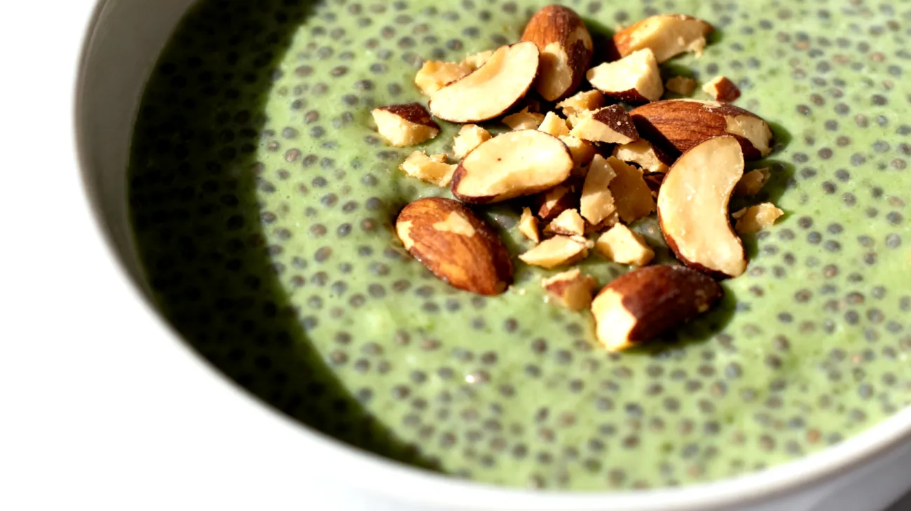 Pudding di semi di chia con spirulina e noci del Brasile"
