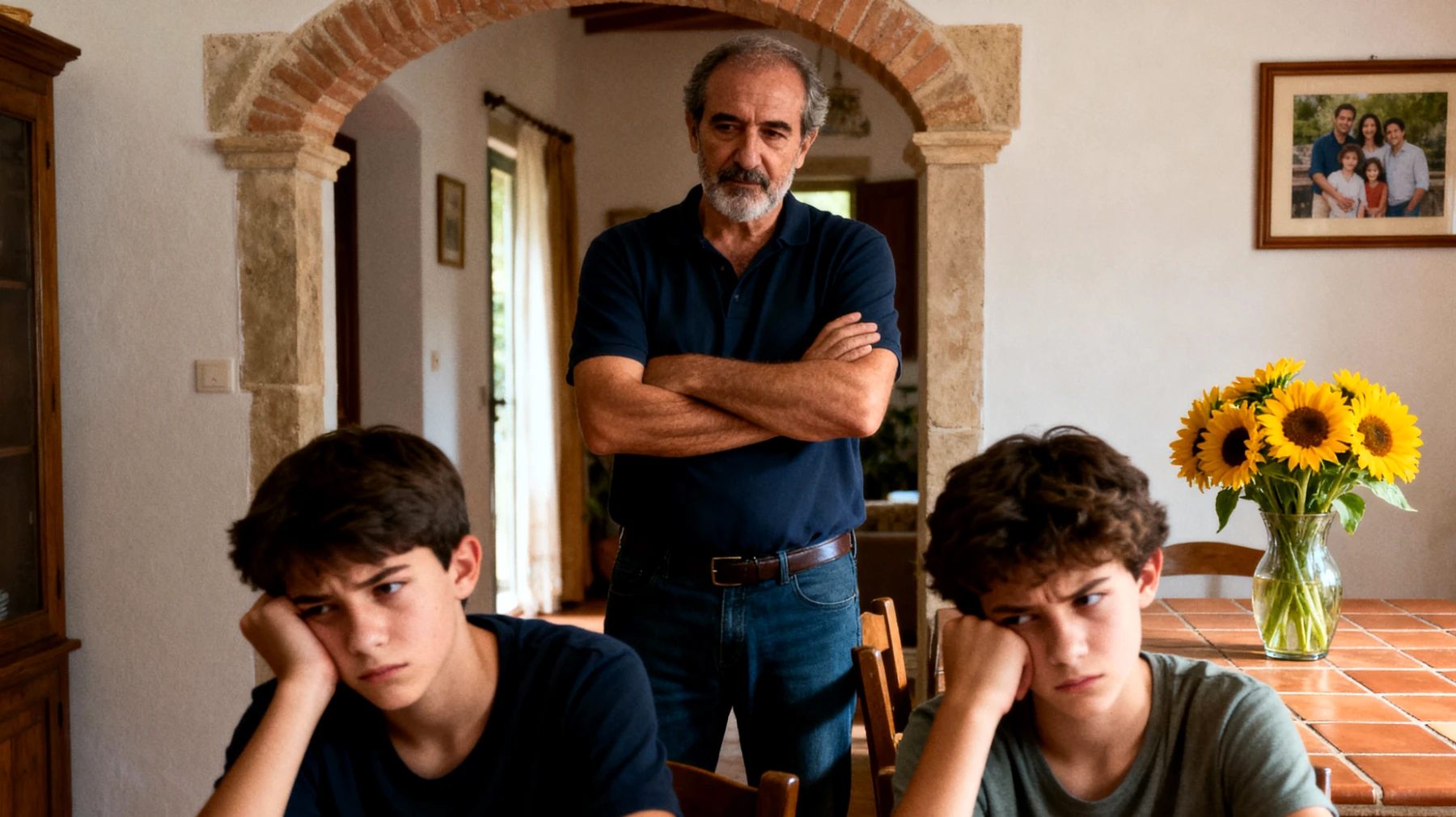 Un papà che tende a proteggere eccessivamente i suoi figli adolescenti, limitando la loro autonomia e impedendo loro di fare esperienze importanti per la crescita, generando frustrazione e conflitti familiari"