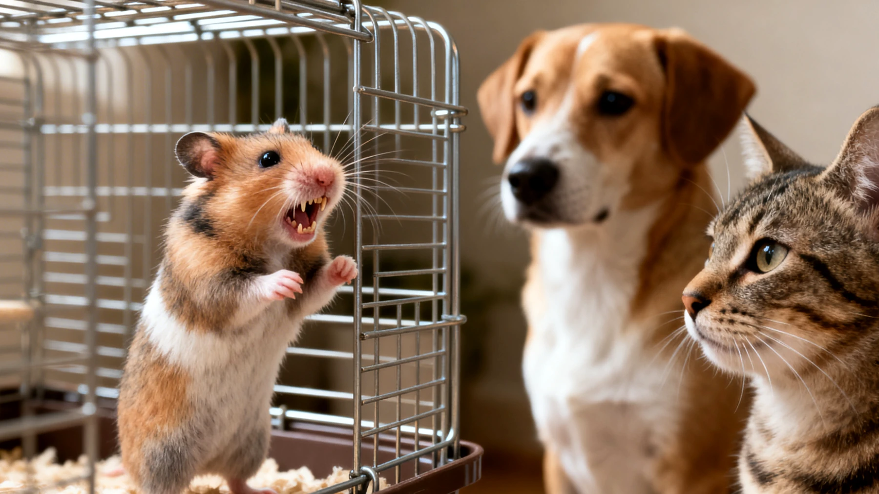 Il criceto mostra comportamenti aggressivi o di dominanza durante le sessioni di allenamento comportamentale in presenza di altri animali, rendendo difficile gestire le interazioni e insegnare risposte calme e controllate in un ambiente multi-animale."