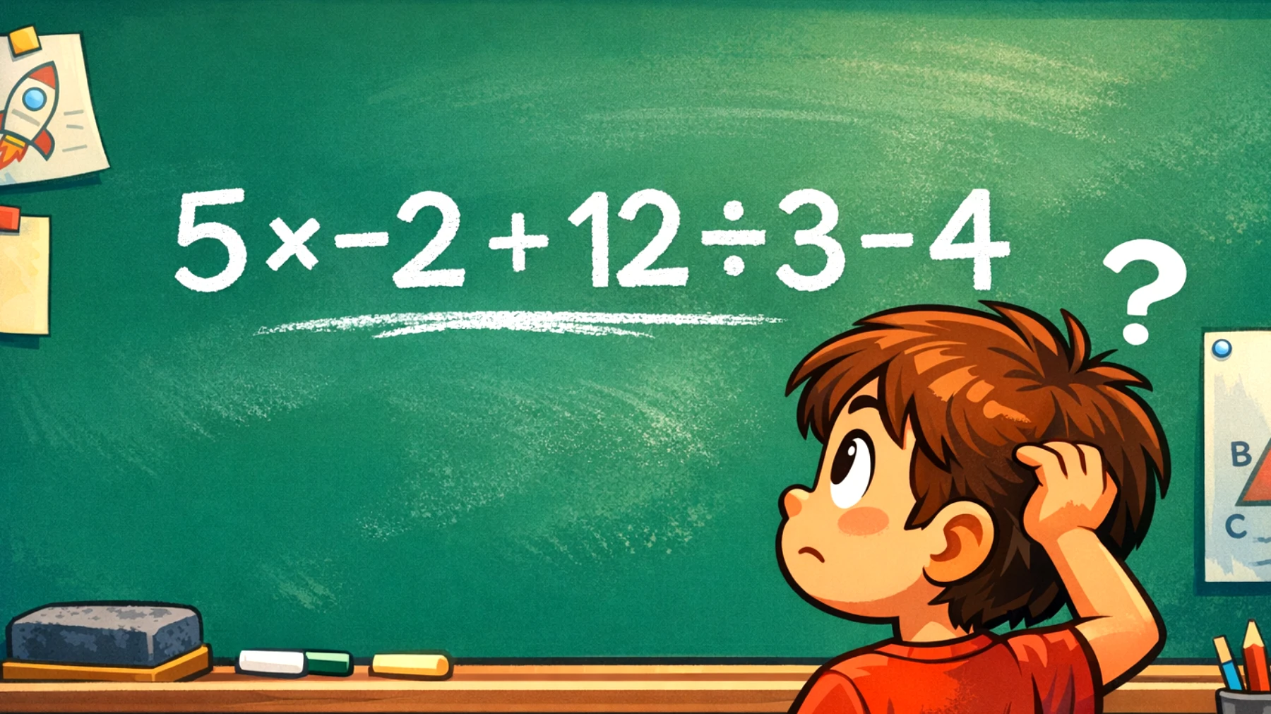 Quanto fa 5 × -2 + 12 ÷ 3 - 4? Il 90% sbaglia, solo le menti geniali rispondono al volo"