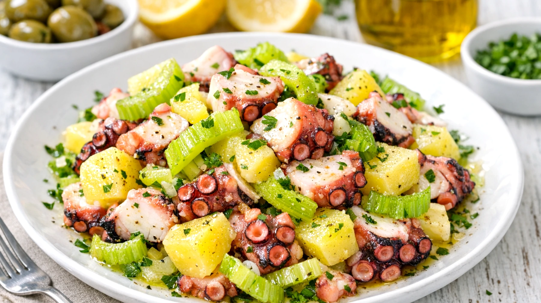 Insalata di polpo con patate e sedano croccante"